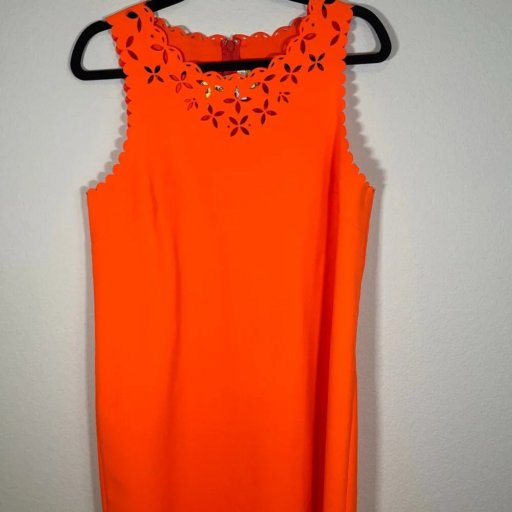 J. Crew Laser Cut Neon Orange Dress - Picture 2 of 14